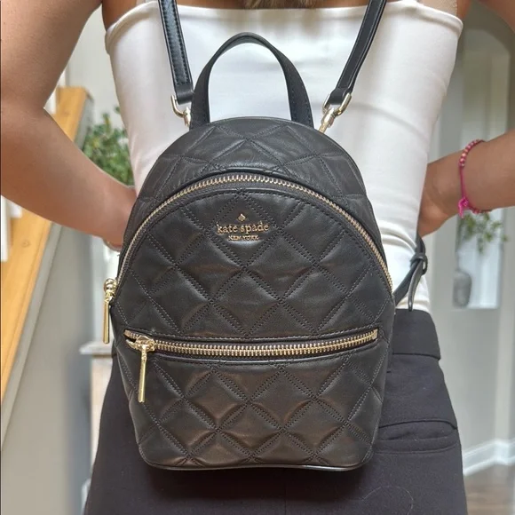 Kate Spade Quilted Black Backpack with Gold Accents NWT Kate Spade KK161 Spade Flower Quilted | Mercari main image 2